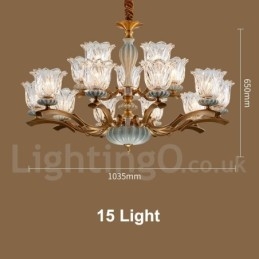 Lampadario a sospensione rustico retrò vintage in ottone e ceramica con paralumi in vetro