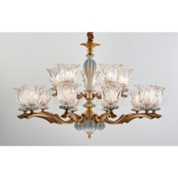 Lampadario a sospensione rustico retrò vintage in ottone e ceramica con paralumi in vetro