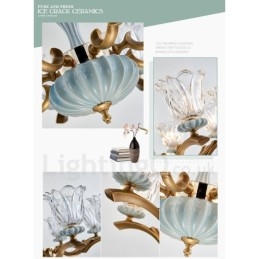 Lampadario a sospensione rustico retrò vintage in ottone e ceramica con paralumi in vetro