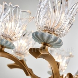 Lampadario a sospensione rustico retrò vintage in ottone e ceramica con paralumi in vetro