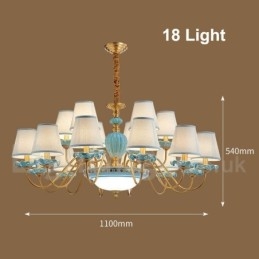 Lampadario a sospensione retrò vintage in ottone e ceramica con paralumi in tessuto blu