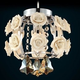 Lampadario moderno contemporaneo in cristallo, lanterna in metallo, 1 luce