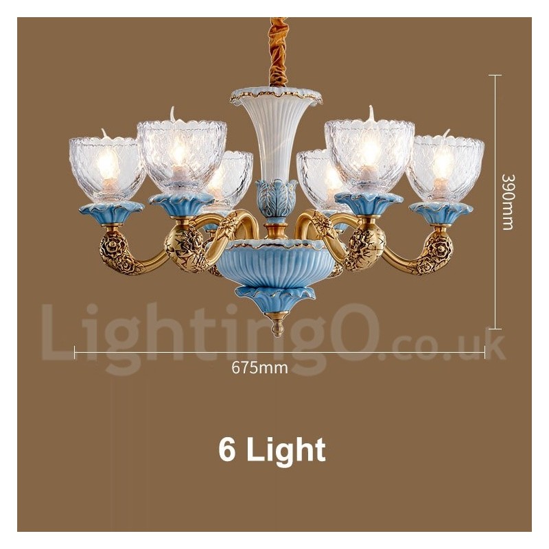 Lampadario a sospensione vintage in ottone e ceramica con paralumi in vetro