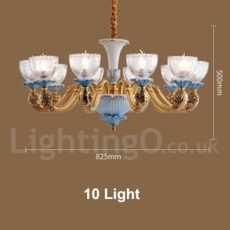 Lampadario a sospensione vintage in ottone e ceramica con paralumi in vetro