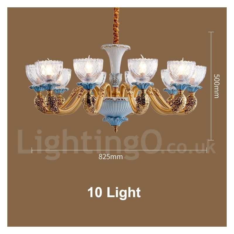 Lampadario a sospensione vintage in ottone e ceramica con paralumi in vetro