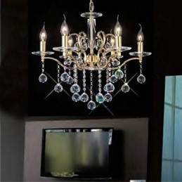 Lampadario classico in cristallo e metallo oro