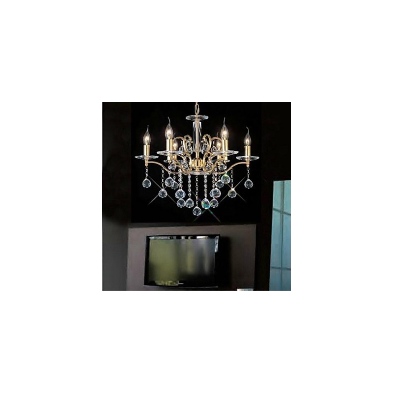Lampadario classico in cristallo e metallo oro