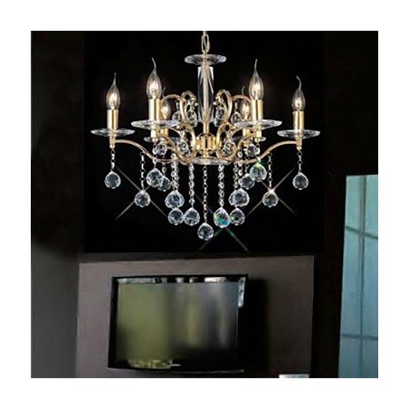 Lampadario classico in cristallo e metallo oro