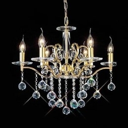 Lampadario classico in cristallo e metallo oro