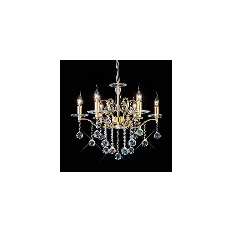 Lampadario classico in cristallo e metallo oro