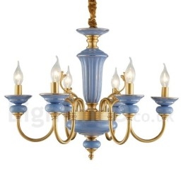 Lampadario a sospensione rustico retrò vintage in ottone e ceramica, E14, catena 50 cm
