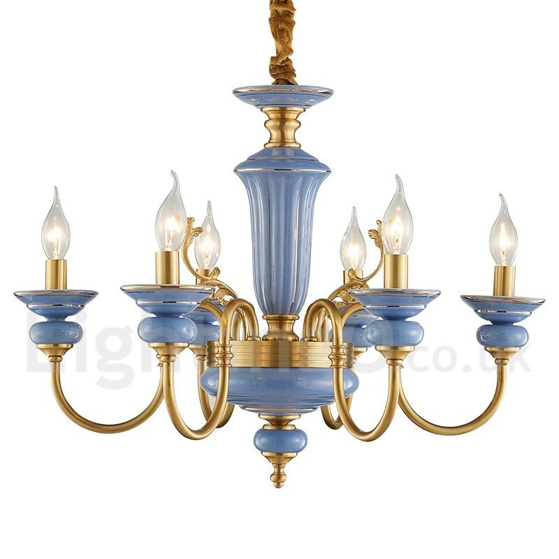 Lampadario a sospensione rustico retrò vintage in ottone e ceramica, E14, catena 50 cm