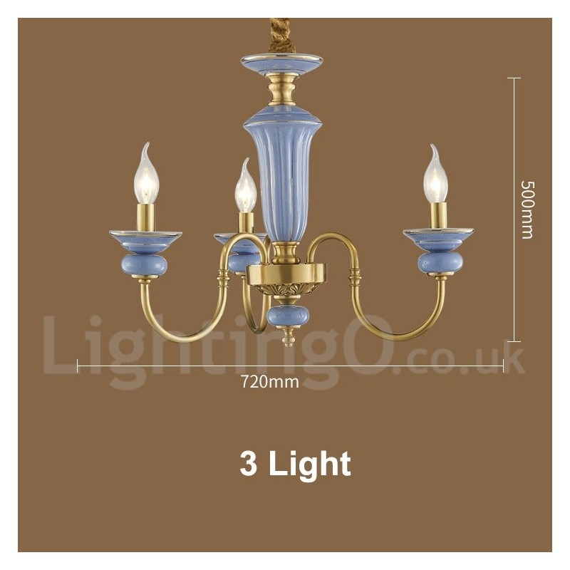 Lampadario a sospensione rustico retrò vintage in ottone e ceramica, E14, catena 50 cm
