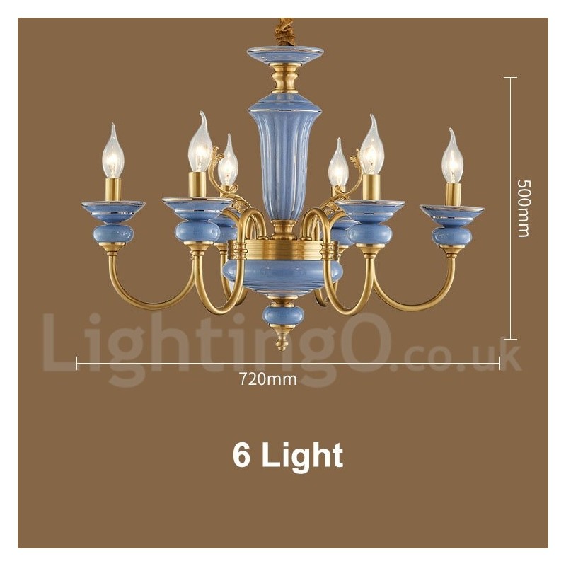 Lampadario a sospensione rustico retrò vintage in ottone e ceramica, E14, catena 50 cm