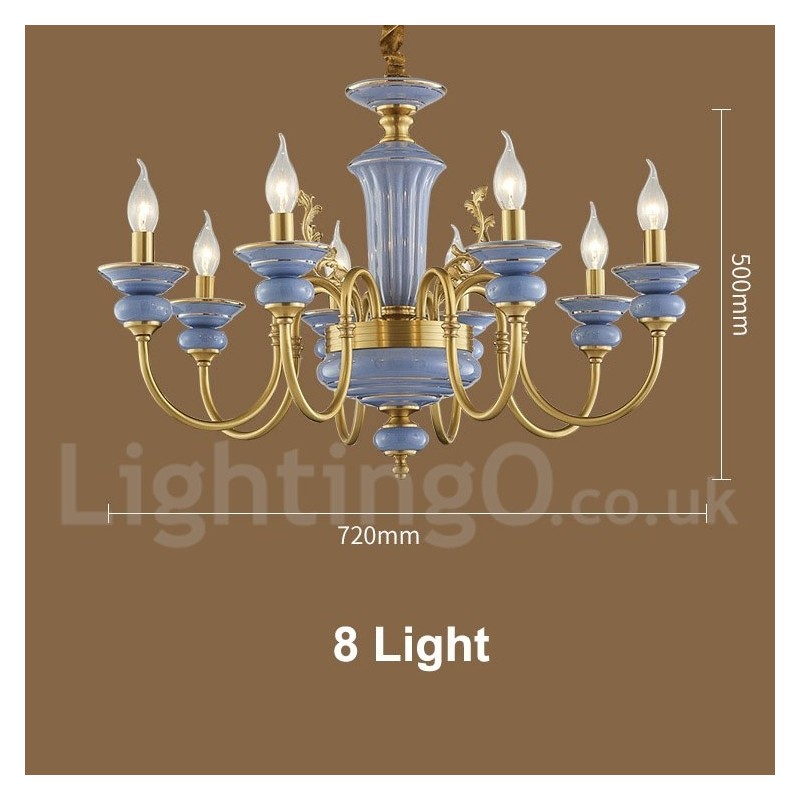 Lampadario a sospensione rustico retrò vintage in ottone e ceramica, E14, catena 50 cm