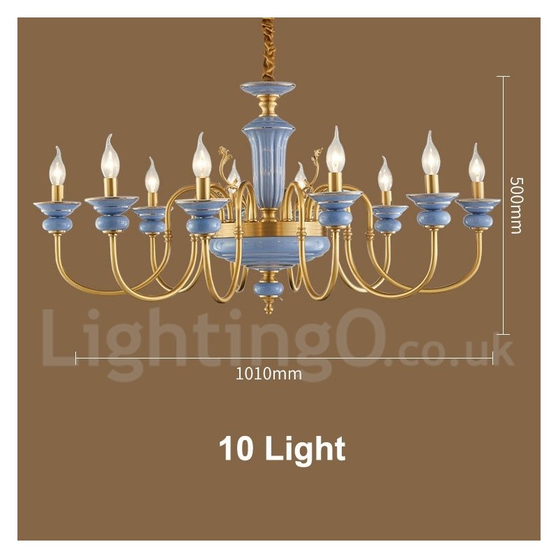 Lampadario a sospensione rustico retrò vintage in ottone e ceramica, E14, catena 50 cm
