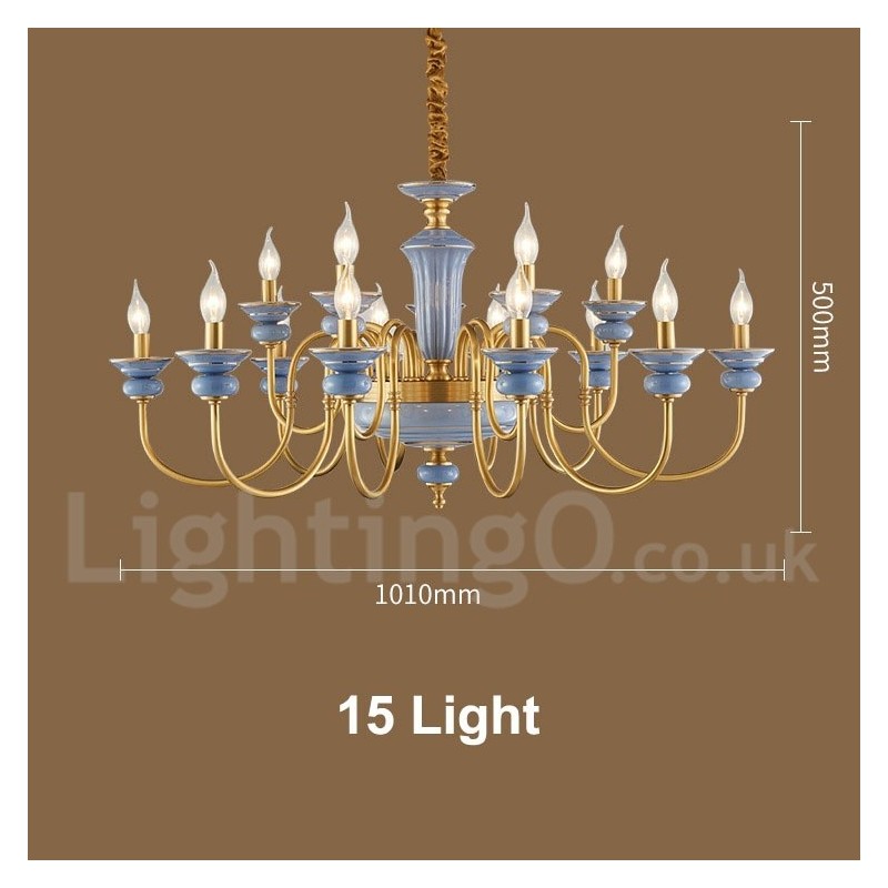 Lampadario a sospensione rustico retrò vintage in ottone e ceramica, E14, catena 50 cm