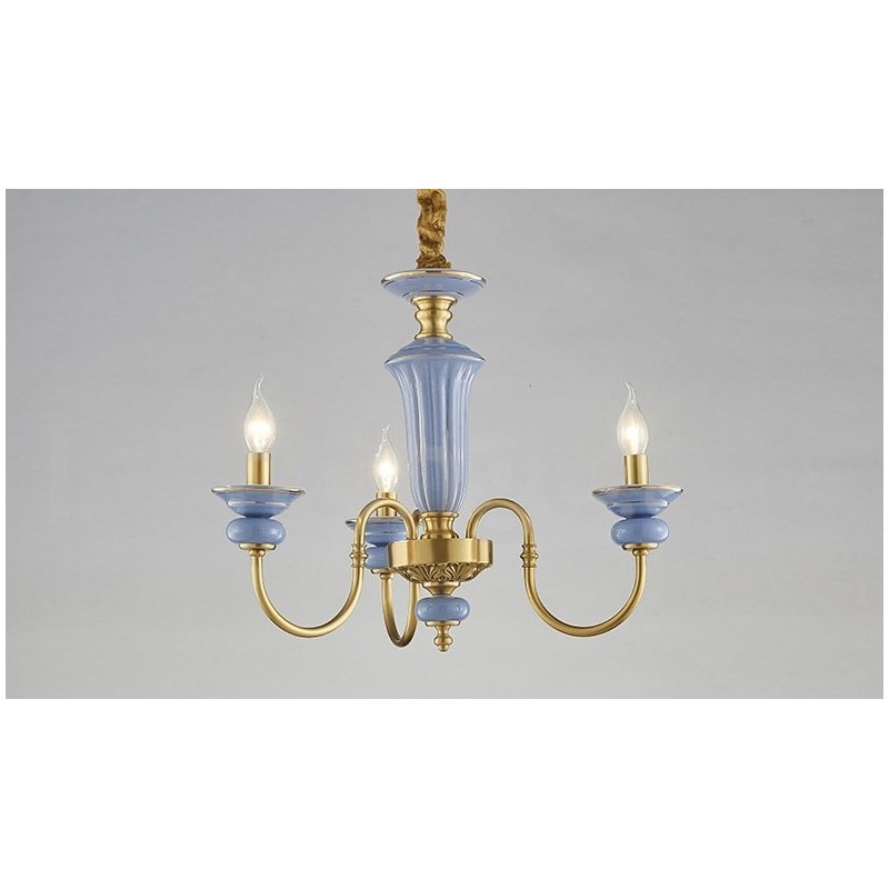 Lampadario a sospensione rustico retrò vintage in ottone e ceramica, E14, catena 50 cm
