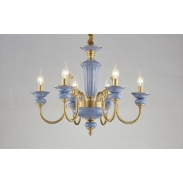 Lampadario a sospensione rustico retrò vintage in ottone e ceramica, E14, catena 50 cm
