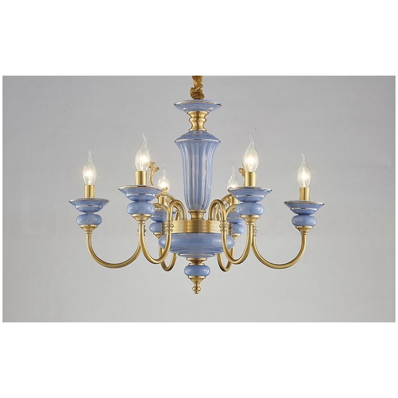 Lampadario a sospensione rustico retrò vintage in ottone e ceramica, E14, catena 50 cm