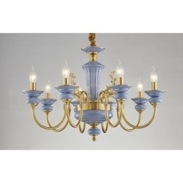 Lampadario a sospensione rustico retrò vintage in ottone e ceramica, E14, catena 50 cm