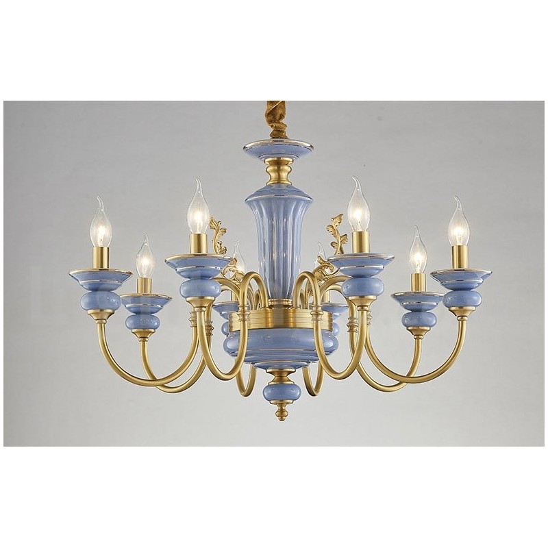 Lampadario a sospensione rustico retrò vintage in ottone e ceramica, E14, catena 50 cm