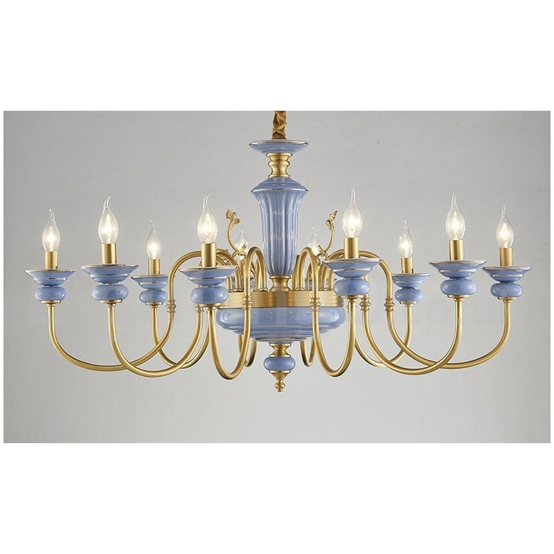 Lampadario a sospensione rustico retrò vintage in ottone e ceramica, E14, catena 50 cm