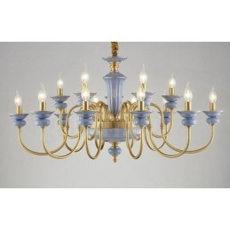 Lampadario a sospensione rustico retrò vintage in ottone e ceramica, E14, catena 50 cm