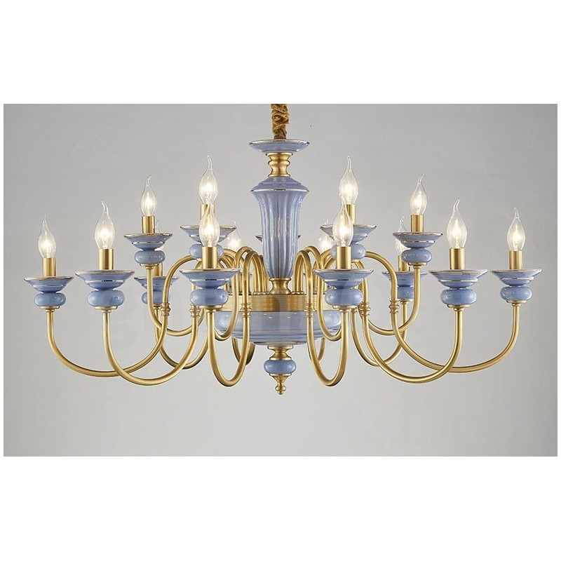 Lampadario a sospensione rustico retrò vintage in ottone e ceramica, E14, catena 50 cm