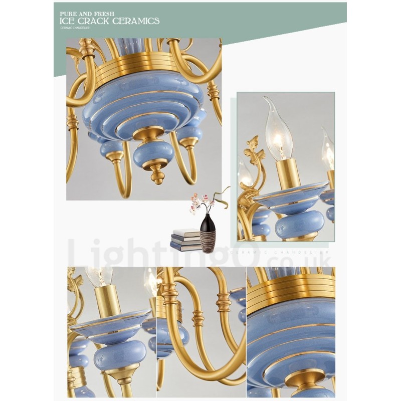 Lampadario a sospensione rustico retrò vintage in ottone e ceramica, E14, catena 50 cm