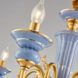 Lampadario a sospensione rustico retrò vintage in ottone e ceramica, E14, catena 50 cm