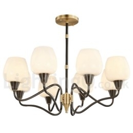 Lampadario a candela retrò vintage in ottone con paralumi in vetro