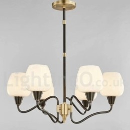Lampadario a candela retrò vintage in ottone con paralumi in vetro