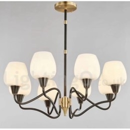 Lampadario a candela retrò vintage in ottone con paralumi in vetro