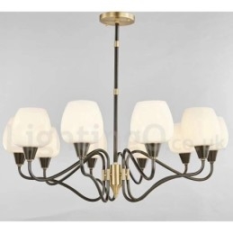 Lampadario a candela retrò vintage in ottone con paralumi in vetro