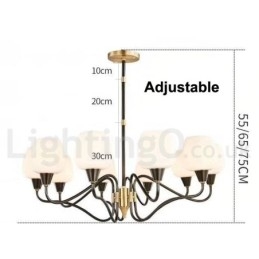 Lampadario a candela retrò vintage in ottone con paralumi in vetro