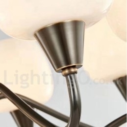 Lampadario a candela retrò vintage in ottone con paralumi in vetro