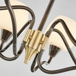 Lampadario a candela retrò vintage in ottone con paralumi in vetro