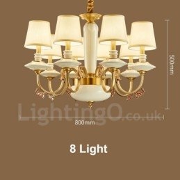 Lampadario a sospensione rustico vintage in ottone e ceramica con paralumi in tessuto