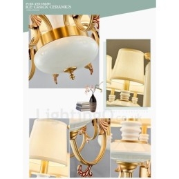 Lampadario a sospensione rustico vintage in ottone e ceramica con paralumi in tessuto