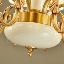 Lampadario a sospensione rustico vintage in ottone e ceramica con paralumi in tessuto