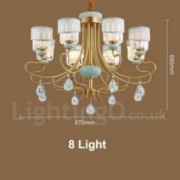 Lampadario a sospensione rustico retrò vintage in ottone e ceramica con paralumi in tessuto e cristallo