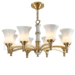 Lampadario a sospensione in ottone e pietra con paralumi in vetro, stile rustico retrò vintage