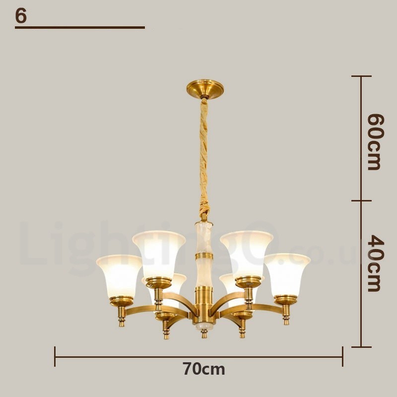 Lampadario a sospensione in ottone e pietra con paralumi in vetro, stile rustico retrò vintage