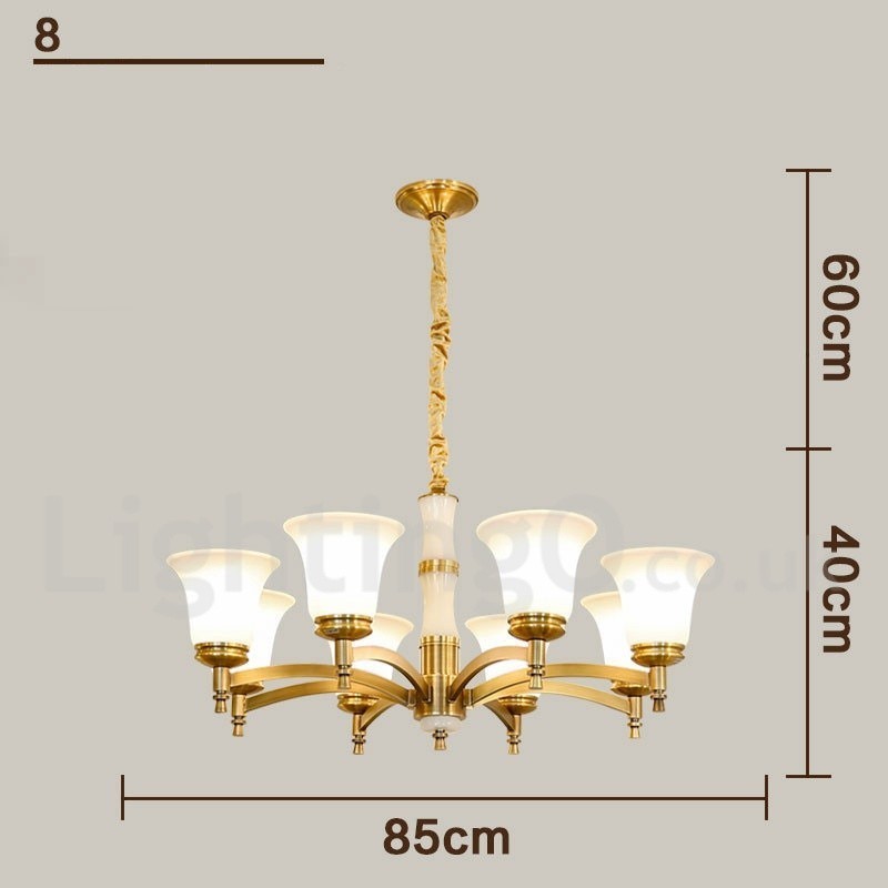 Lampadario a sospensione in ottone e pietra con paralumi in vetro, stile rustico retrò vintage