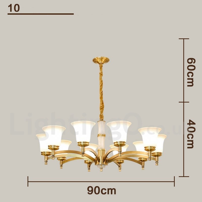 Lampadario a sospensione in ottone e pietra con paralumi in vetro, stile rustico retrò vintage