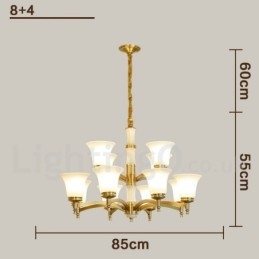 Lampadario a sospensione in ottone e pietra con paralumi in vetro, stile rustico retrò vintage