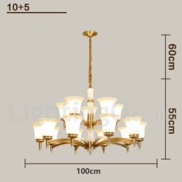 Lampadario a sospensione in ottone e pietra con paralumi in vetro, stile rustico retrò vintage