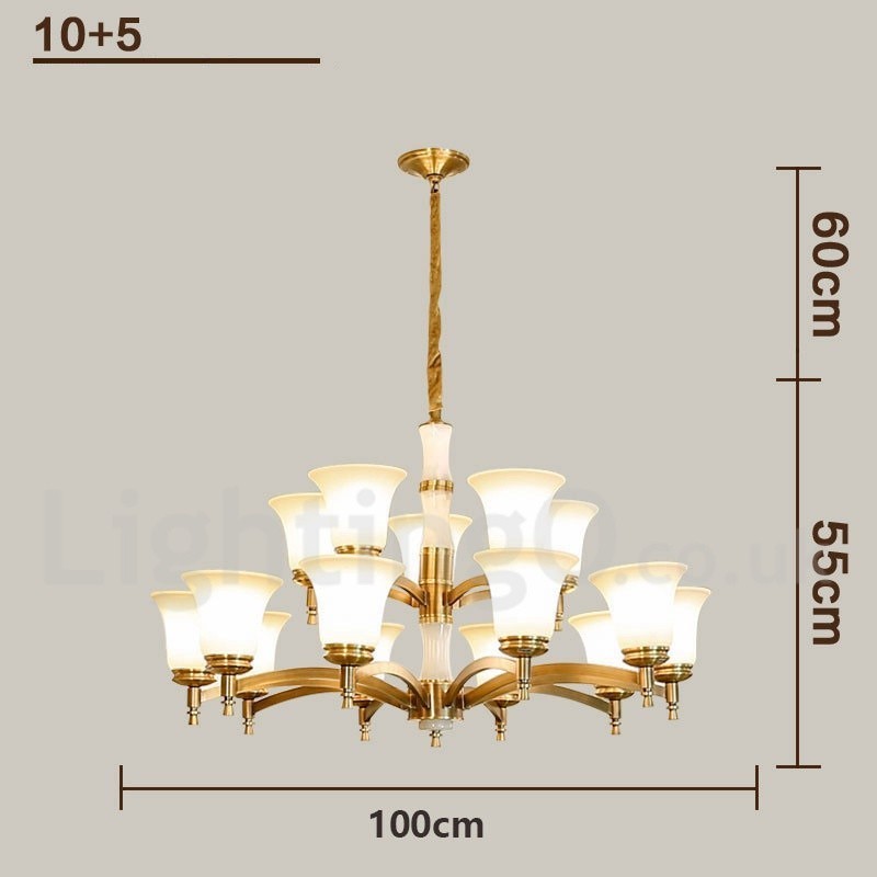 Lampadario a sospensione in ottone e pietra con paralumi in vetro, stile rustico retrò vintage