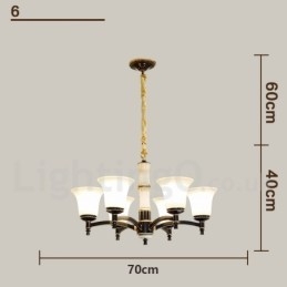 Lampadario a sospensione in ottone e pietra con paralumi in vetro, stile rustico retrò vintage